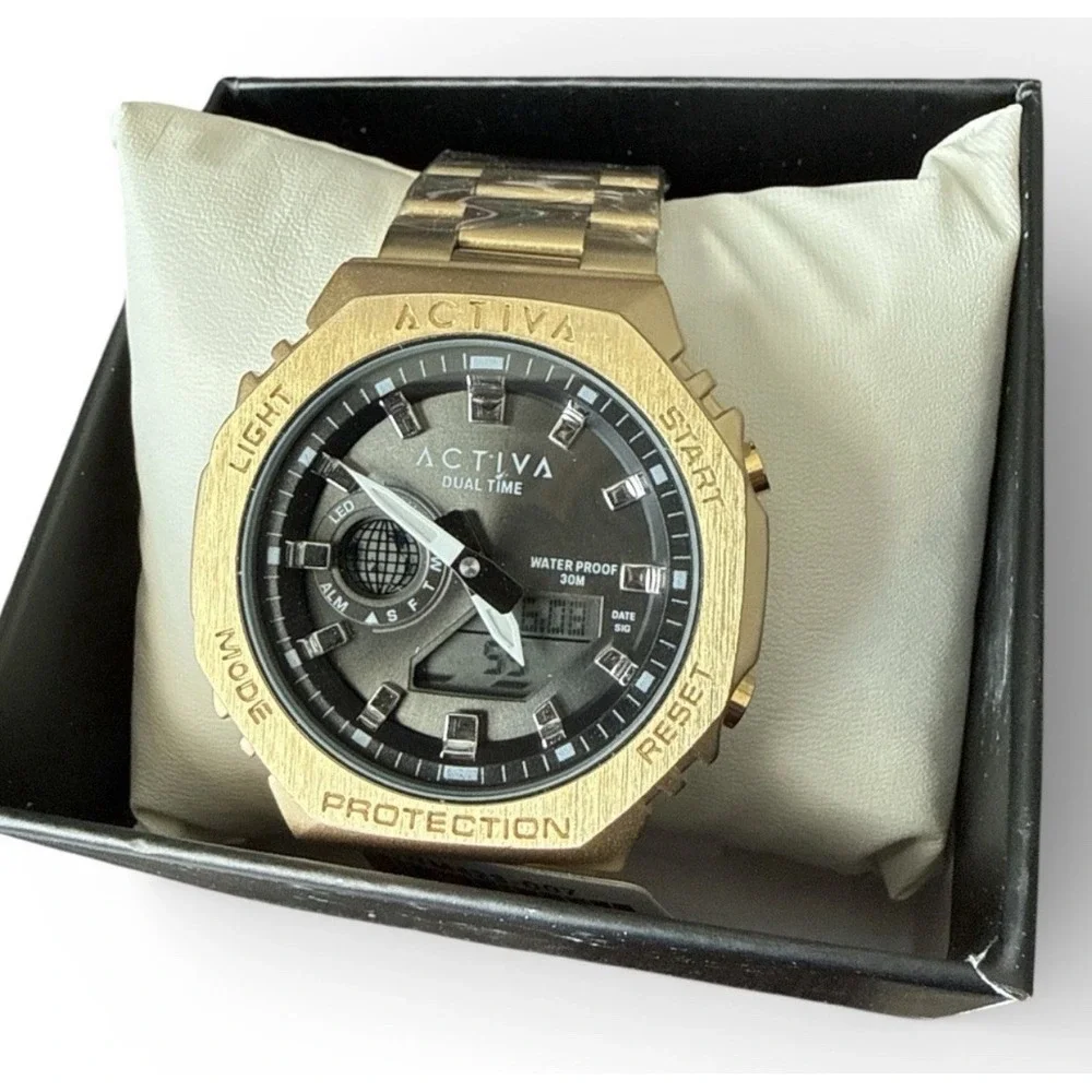 Activa Signal X Invicta ACWM423-007 Gold Digital Watch 45.5mm LED‎ 30M New
